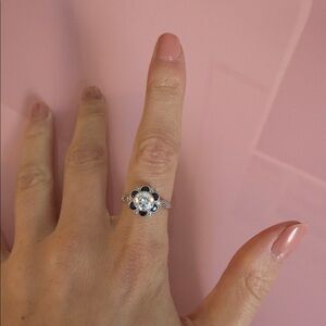 Vintage-Inspired Blue & Silver Halo Ring